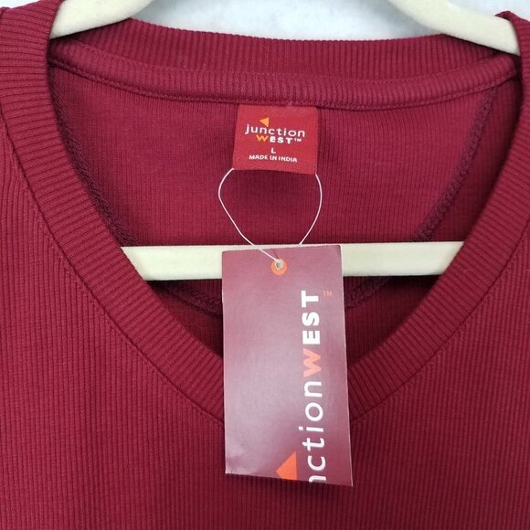 NEW Junction West Men's L V-neck Rubbed Pullover Top in Burgundy Red NWT - Picture 5 of 10